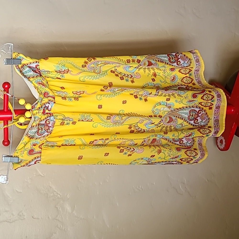 Yellow multi color halter neck dress